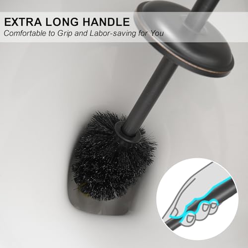 BESy Toilet Brush and Holder, Toilet Cleaner Bowl Set with Two Brush with Extra Long Handle, Durable Bristles Toilet Scrubber and Covered Holder, Drip-Proof Stainless Steel Oil Rubbed Bronze - color: Oil Rubbed Bronze