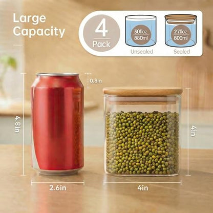 27oz Square Glass Food Storage Containers with Airtight Bamboo Lids, 4 Pack - color: 27oz 4 Pack