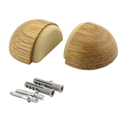 WORKPRO W133318 Wooden Adhesive or Screw Mounted Soft Bumper Dome Door Stopper, Oak Finish (2 Pack)