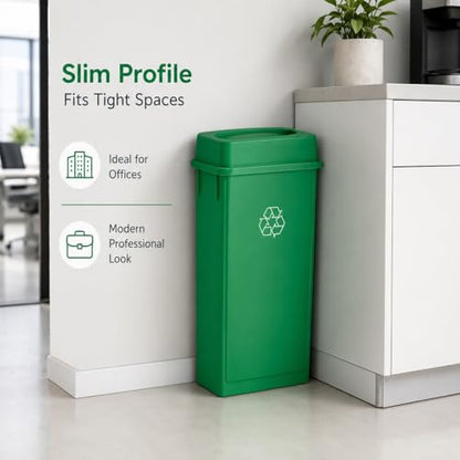 23 Gallon Slim Rectangular Commercial Trash Can, Heavy Duty Plastic Indoor Waste Bin for Kitchen, Office, Restaurant, School, Restroom & Janitorial Use (Green, with Lid) - color: Green