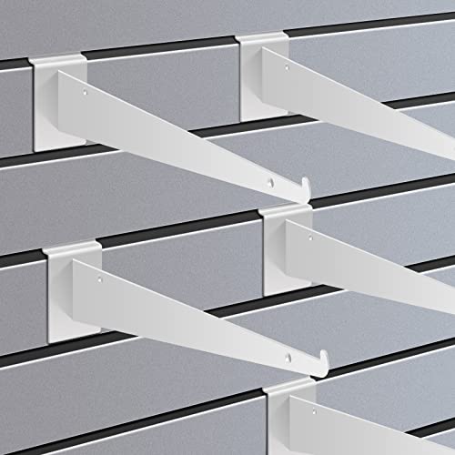 Oudain 30 Pcs 12" Slatwall Shelf Bracket with Lip Metal, White - color: White