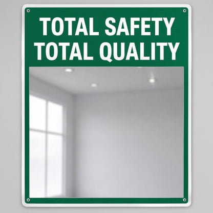 Safety Mirror Sign for Workplace " Total Safety Total Quality" Industrial Workplace Message Sign with Acrylic Mirror, Wall Mounted 16" x 19"