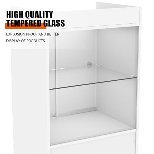 24" W x 18" D x 38" H - White Retail Cash Register Stand Cash Wrap Checkout Desk Portable Counter Podium Stand with Glass Shelving Case for Retail Store, Meetings Reception - color: White