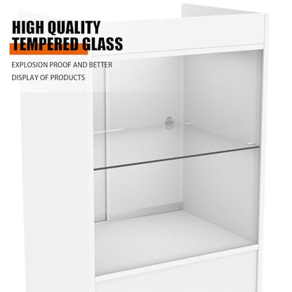 24" W x 18" D x 38" H - White Retail Cash Register Stand Cash Wrap Checkout Desk Portable Counter Podium Stand with Glass Shelving Case for Retail Store, Meetings Reception - color: White