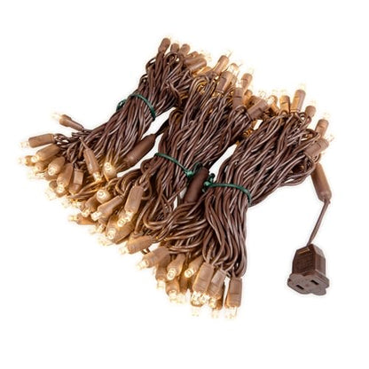 100 Warm White Wide Angle LED Mini Lights, 50 Ft, Brown Wire