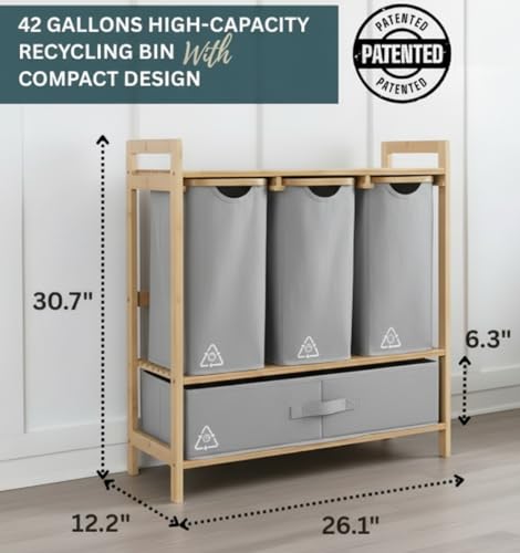 4 Section Recycling Bin for Kitchen – Trash and Recycle Bin Combo for Paper, Plastic, Cans – Indoor Recycling Station – Large Kitchen Trash Can – Office Trash and Recycle Bin Organizer - color: Grey