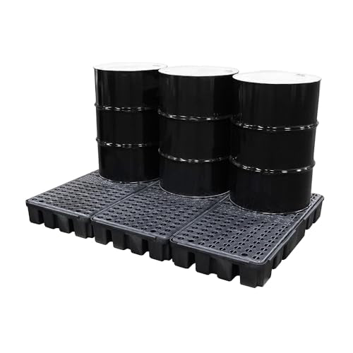 ENPAC 6 Drum Spill Containment Pallet, U-Connect Linking Modular Workstation, 72"x49"x6.5", 9000 lbs. Distributed Load Capacity, 76.5-Gallon Spill Capacity, EPA/OSHA Compliant, Made in USA - color: Black Recycled, size: 6 Drum