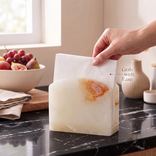 Radicaln Marble Napkin Holder for Table 6.5" Paper Napkin Dispenser Stand - color: White Onyx