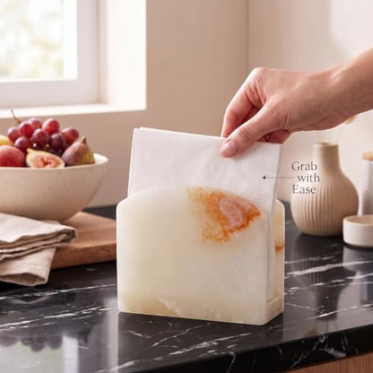 Radicaln Marble Napkin Holder for Table 6.5" Paper Napkin Dispenser Stand - color: White Onyx