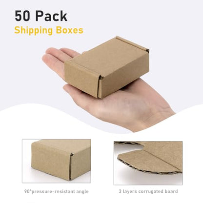 Ellbest 50 Pack Kraft Paper Boxes, Foldable Rectangular Paper Box Packing Box for shipping, Storaging Small items, Brown, 3.62 x 1.98 x 1.02 inches - size: 3.62 x 1.98 x 1.02 inches