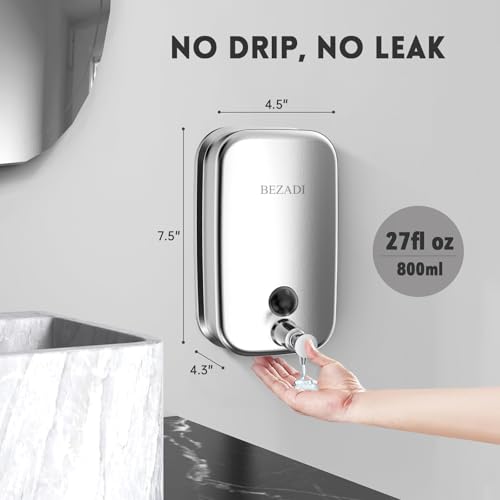 Commercial Soap Dispenser Stainless Steel Wall Mount for Bathroom and Kitchen with Premium Anti-Leak Pump and Corrosion-Proof Lining, 800ML 8182 - size: 800ml