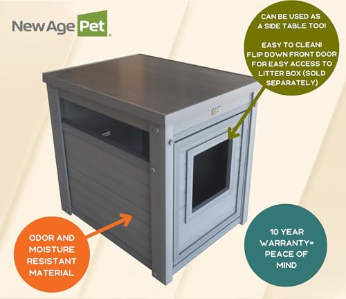 New Age Pet ECOFLEX Cat Box Cover and End Table with Litter Box Enclosure and a 10 Year Warranty Hides Unsightly Litter Box made with Moisture & Odor Resistant Composite Material - color: Grey, size: Standard
