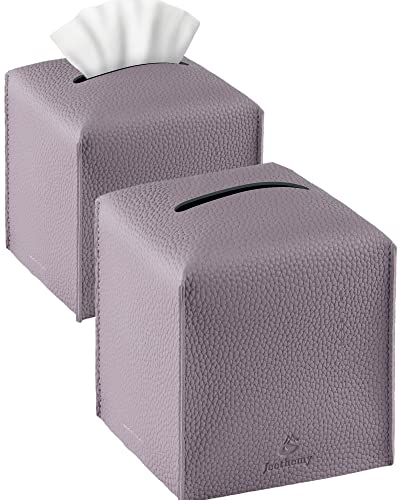Tissue Box Cover, Jeethemy Square PU Leather Tissue Box Holder, Modern Tissue Case Facial Paper Organizer Dispenser，5X5X5'',Double Purple - color: Double Purple