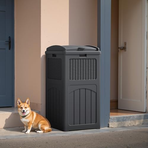 Flamaker 30 Gallon Trash Can, Resin Outdoor Garbage Can with Lid 2 Pack - color: Gray, size: 2 Packs