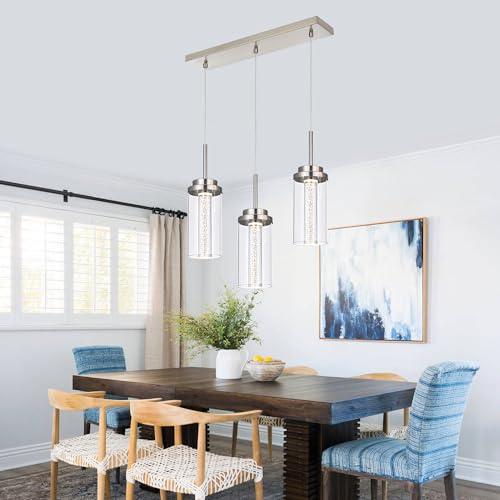 MELUCEE LED Linear Pendant Light Brushed Nickel 20.5IN with Clear Glass - color: Brushed Nickel, size: 3-Light-Rectangle