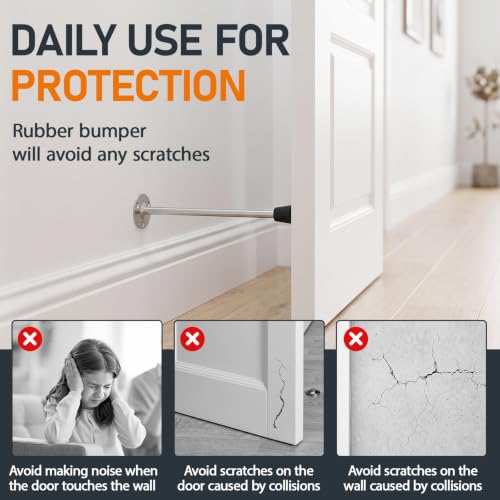 Hicarer 4 Pack 7.9" Extra Long Door Stopper Wall Mounted with Rubber Tip