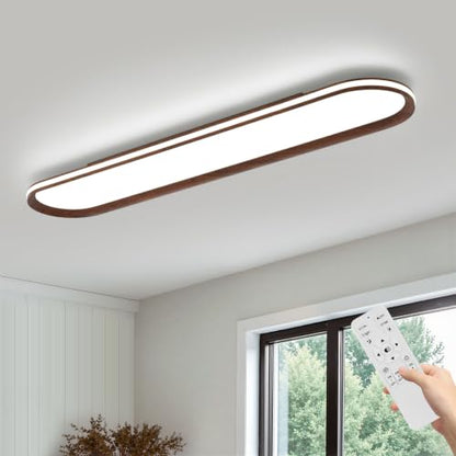 ADISUN Modern LED Ceiling Light Dimmable Linear Ceiling Light 39.4in Semi Flush Mount Long Lights with Remote Control and Side Lighting for Living Room Kitchen Dining Room Walnut - color: Walnut-1Pack, size: 39 Inch
