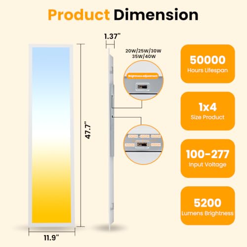 2 Pack 1x4 LED Flat Panel Light, 5CCT Selectable,0-10V Dimmable, 5200LM/40W - color: 2 Pack, size: 1-foot X 4-foot