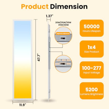 2 Pack 1x4 LED Flat Panel Light, 5CCT Selectable,0-10V Dimmable, 5200LM/40W - color: 2 Pack, size: 1-foot X 4-foot