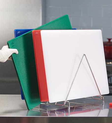 CURTA 4-Piece NSF 20" x 14" x 1/2" Multi-Colored Flexible Cutting Board Kit with Stainless steel Storage Rack, Color Coded Plastic Chopping Board with Anti Slip Surface Dishwasher Safe - color: 4-Color Set with Rack, size: 20 x 14 IN