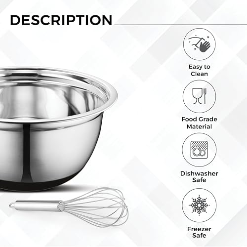 Avador Premium Stainless Steel Mixing Bowls, Set of 7 EXTRA Large Stainless Steel Mixing Bowl Set, Easy To Clean, Space Saving, Great for Cooking, Baking, Prepping (0.25, 1, 1.5, 3, 4, 5 and 8 Quart)