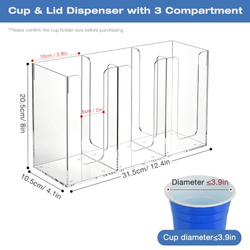 Coffee Cup Holder, Clear Cup and Lid Organizer Cup Dispenser for Countertop - color: Clear, size: 3 Compartment