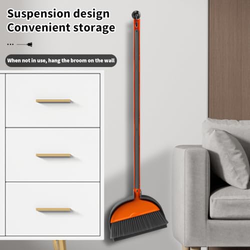 Lightweight Broom and Dust Pan Set, Adjustable Detachable Broom with Standing Dustpan, Collapsible Broom Dustpan Combo for Home Kitchen Cleaning