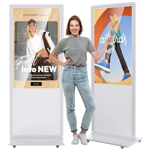 55 Inch 4K Touchscreen Digital Signage,Indoor Floor Standing Digital Kiosks & Interactive Displays,Commercial Advertising LCD Totem Android System Auto Media Player HDMI Input,Free Custom Logo,White - color: white, size: 55 inch, style: TouchScreen