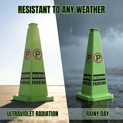Reserved Parking Cone 28 inch, “REVISED PARKING” No Parking Sign Cone with Rubber Weighted Base, 4-Sided Warning Cone for Driveways Business Parking Lots Garages(6 Pack) - color: REVISED PARKING/GREEN, size: 28 inch