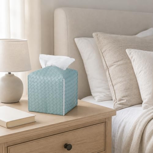 Tissue Box Cover Square Leather Facial Paper Holder, PowderBlue - color: Powderblue, size: square