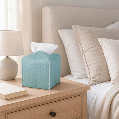 Tissue Box Cover Square Leather Facial Paper Holder, PowderBlue - color: Powderblue, size: square
