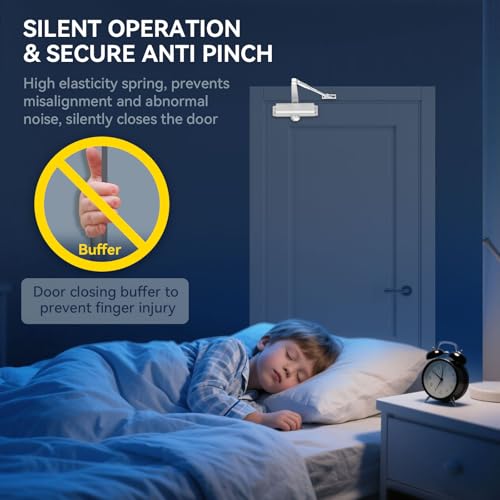 Automatic Door Closer Heavy Duty Fire Prevention Spring Hydraulic Aluminum Alloy Surface Mounted Residential Commercial Grade Door Closer Adjustable Speed Door Weights 55-99 Lbs Size1-White - size: Size1 White-Door Weight 55-99 Lbs