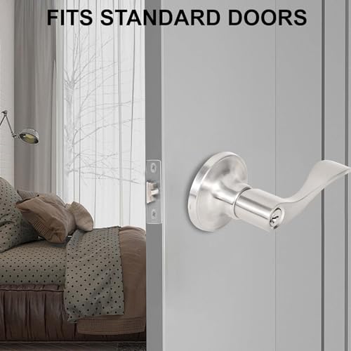 High-Security Stainless Steel Door Lever with Lock and Key(Silver) - color: 8300-Silver