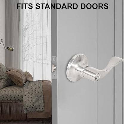 High-Security Stainless Steel Door Lever with Lock and Key(Silver) - color: 8300-Silver