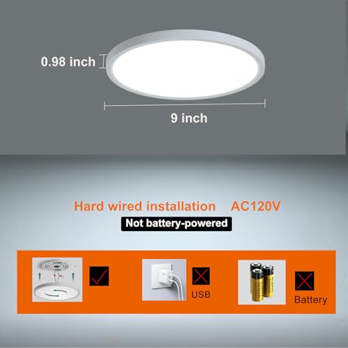 Motion Sensor Ceiling Light Wired, 9 Inch 20W LED Flush Mount - color: White, size: 9 inch 1 pack