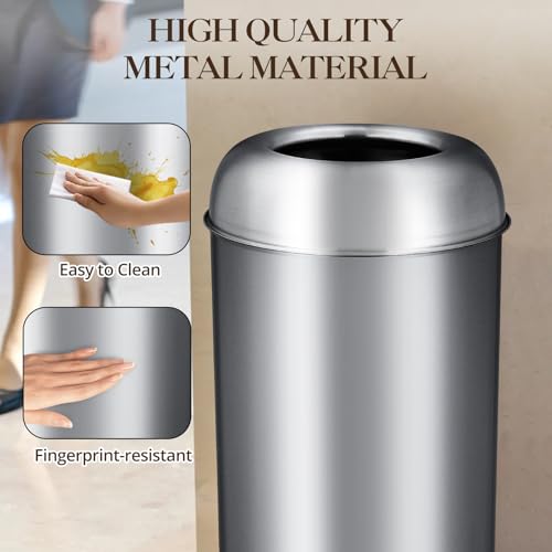 GarveeHome 65L/17 Gal Commercial Trash Can, Round Open Top Waste Bin, Outdoor Trash Bin with Lid, Large Stainless Steel Garbage Can for Office Bedroom Restaurant - style: Round Open