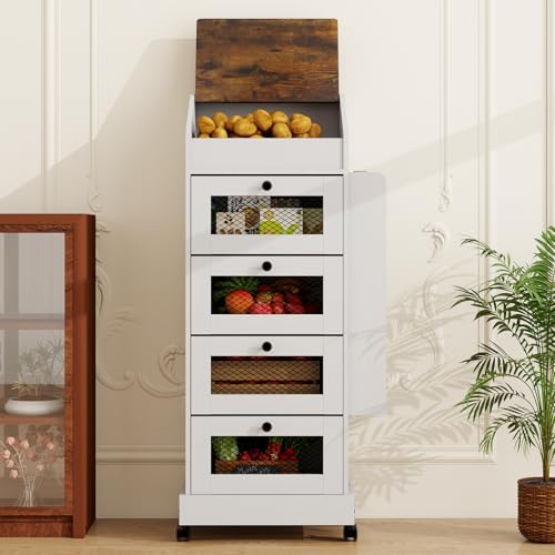 ARTETHYS Potato Storage Bin 5-Tier Rolling White Bread Box with Side Rack - color: White