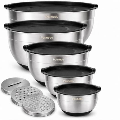 Parmedu Stainless Steel Nesting Mixing Bowls with Airtight Lids Set of 5