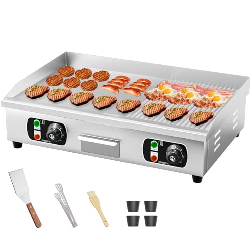 29" Commercial Electric Countertop Griddle,110V 3000W Flat Top Grill Hot Plate BBQ,Adjustable Thermostatic Control 122°F-572°F,Stainless Steel Restaurant Grill for Kitchen(NO PLUG)