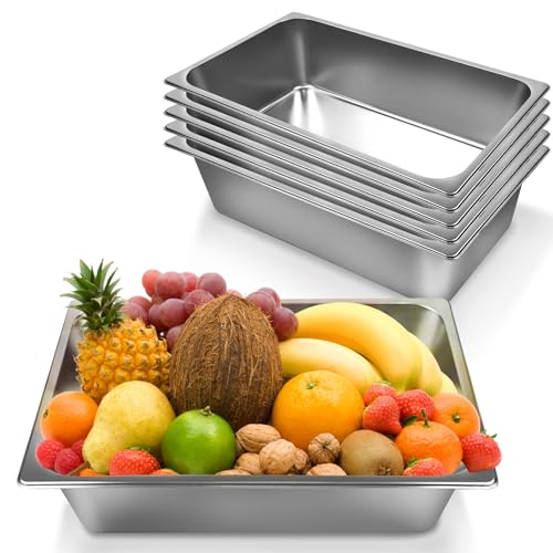 6 Pack Full Size Steam Table Pans,Stainless Steel Hotel Pan,1/1 6 Inch Deep Anti Jam Commercial Table Pan,20.8" L x 13" W Catering Pans Food Pans for Hotels, Restaurants and Home Use - size: 1/1 Size 6inch