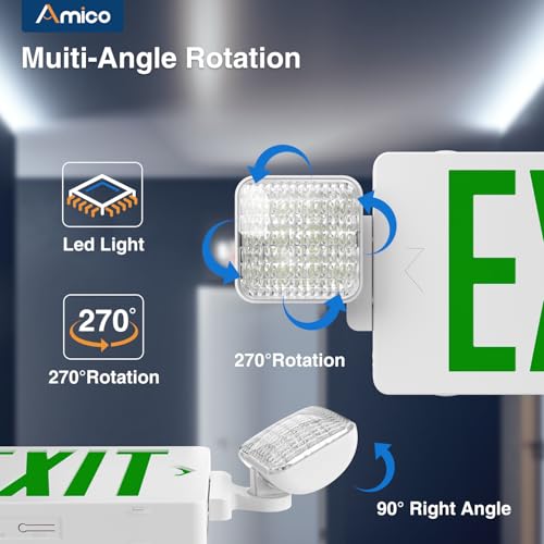 Amico 4 Pack Commercial Green Double-Sided Exit Sign with Large LED Light - color: Green
