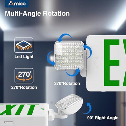 Amico 1 Pack Commercial green Double-Sided Exit Sign with Large LED Light - color: Green