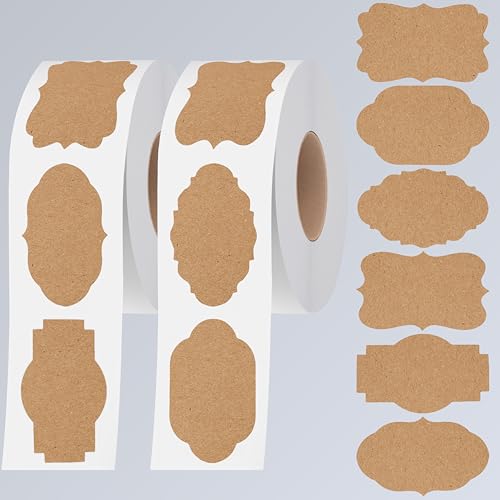 600 PCS Kraft Paper Stickers, 6 Fancy Shapes Labels Self Adhesive Blank Stickers Crafts, Homemade Food Jars, Gift Tags, Name Labels, Envelope Labels, Home Office Business Uses (1.2'' x 2'') (Heba496) - color: Kraft Paper Primary Color, size: 1.2” x 2”