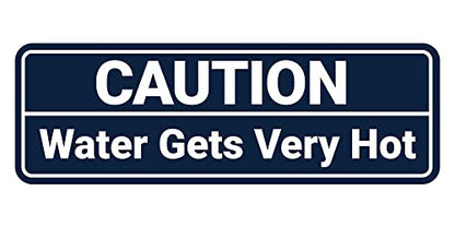 Standard Caution Water Gets Very Hot Sign (Navy Blue/White) - Small 1 Pack - color: Navy Blue / White, size: 2 x 6" - Small