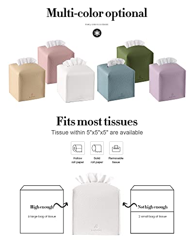 Tissue Box Cover, Jeethemy Square PU Leather Tissue Box Holder, Modern Tissue Case Facial Paper Organizer Dispenser，5X5X5'',Double White - color: Double White