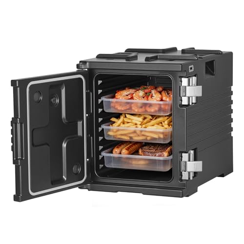 VEVOR Insulated Food Pan Carrier, 82 Qt Non-Electrical Food Warmer, with Wheel & 304 Stainless Steel Latch, LLDPE Stackable Hot Box, for Various Pan Sizes(NOT Included), Fit Catering BBQ Event(Black) - size: 82QT