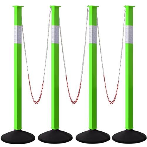 4 Pack Traffic Delineator Post Cones with Weighted Base, Adjustable Green Safety Cones with Reflective Collars & Plastic Chains, Construction Parking Barrier Cones for Driving Practice Driveway Road - color: Green, size: 4 Pack