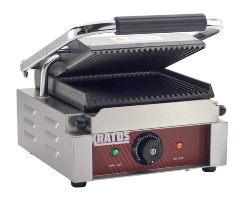 Kratos Commercial Electric Panini Sandwich Grill with Grooved Plates, 9" x 9" Cooking Surface, Commercial Countertop Panini Press, 120V, 1750W (29Y-017) - size: Small w/ Grooved Plates