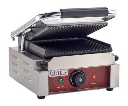 Kratos Commercial Electric Panini Sandwich Grill with Grooved Plates, 9" x 9" Cooking Surface, Commercial Countertop Panini Press, 120V, 1750W (29Y-017) - size: Small w/ Grooved Plates