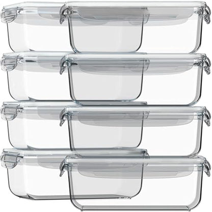 Razab 16 Pc (Set of 8) 30 Oz Glass Meal Prep Containers with Lids, Airtight Large Glass Food Storage Containers, Reusable Leak Proof BPA Free, Freezer to Oven and Dishwasher Safe - color: White